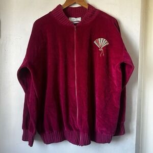 Vintage SK Sport Women's Hot Pink‎ Full Zip Long Sleeve Velour Jacket Mob Wife L